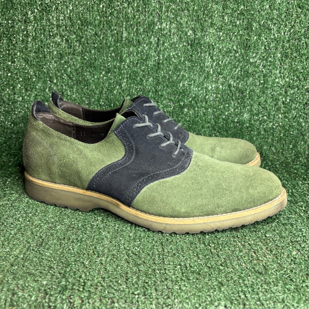 J.D. Fisk Suede Saddle Oxford Lace Up Casual Preppy Dress Shoes Green Mens Sz 11